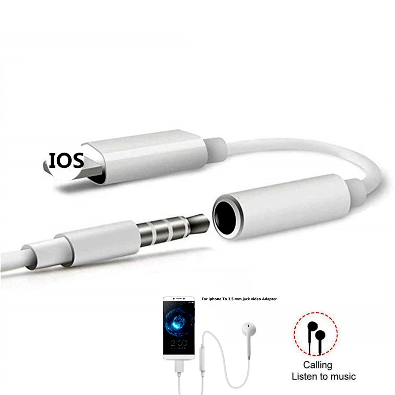 

For iPhone To 3.5MM Headphone Jack Adapter Aux Lighting Plug Audio Music Play For iPhone X 7 8 Plus XR XS Max Earphone Adaptador