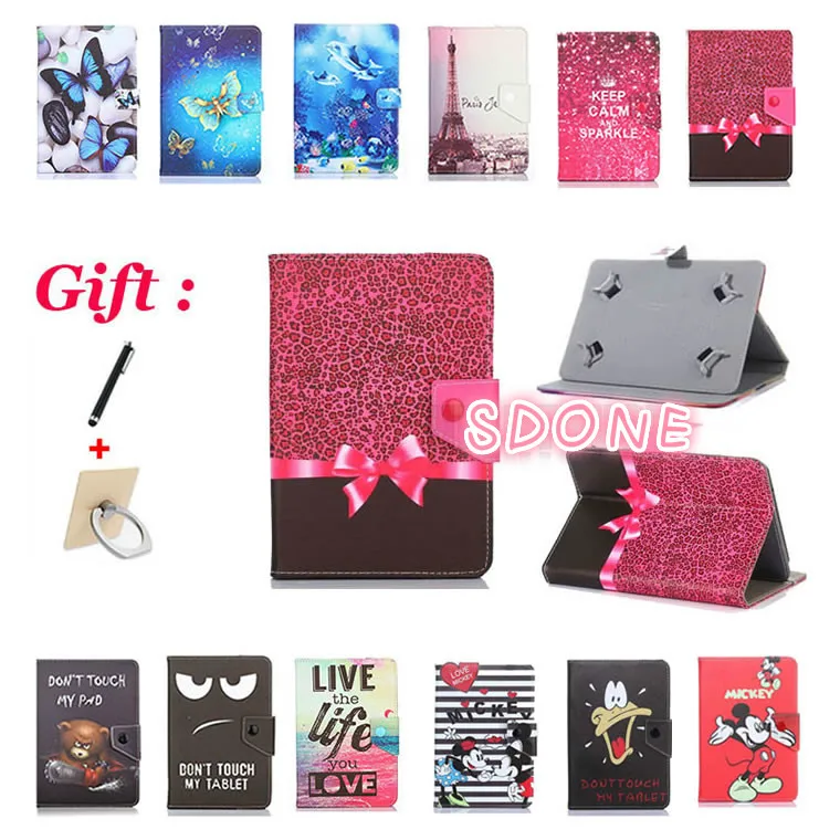Printed Cover for Alcatel ONETOUCH ONE TOUCH 1T 10 10.1 inch Tablet Universal PU Leather Cartoon Case + 2 Gifts | Компьютеры и офис