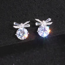 Элегантные серьги-гвоздики Brincos с кубическим цирконием и бантом, милые/романтичные серьги серебряного цвета для женщин и девочек, корейские ювелирные изделия, подарок WX233