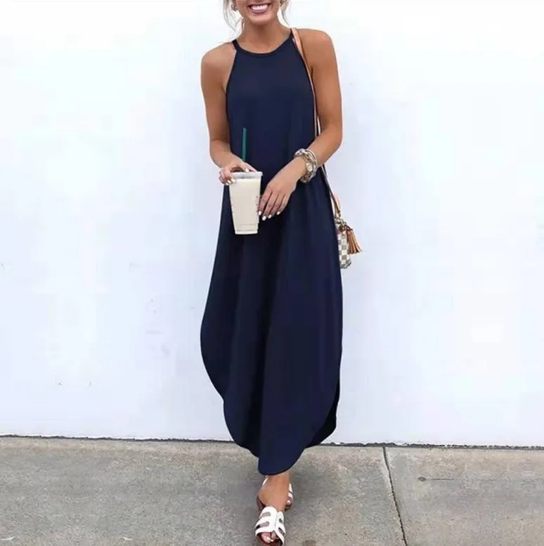 

Comfortable Summer Bohemian Beach Dress O Neck Pure Color Maxi Women Dresses Loose Long Vestidos Verano 2019