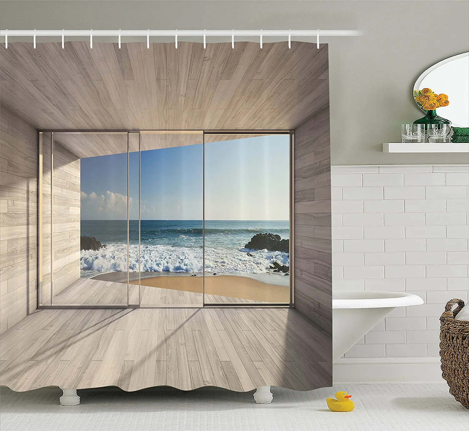 Beach Shower Curtain set House Decor Modern Lounge Area with Large