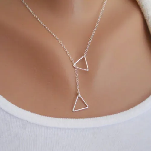 2015 Fashion gold silver plated Simple hollow double Triangle Geometric cross pendant Necklace for Women