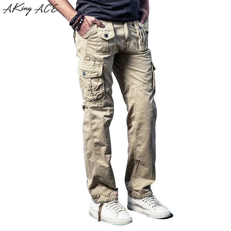 2017 Khaki casual cargo military pants men tactical style trousers Straight pants 100 cotton