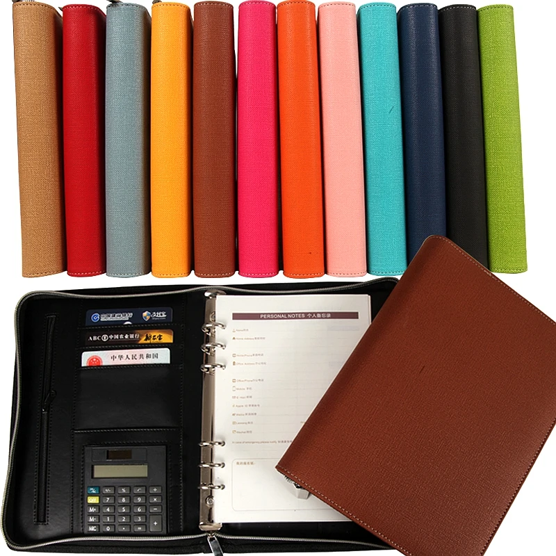 manager zipper PU leather notebook and journals filofax agenda font b calculator b font spiral holder