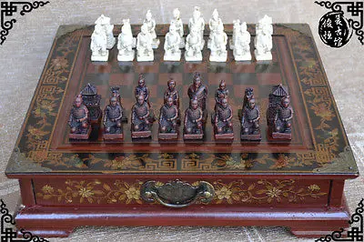32 pieces chess,CHINESE Terracota Warrior,wood GIFT box set Qin Army Board game 