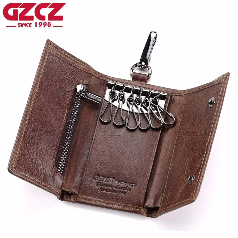 GZCZ Genuine Leather Key Wallet Men Holder Keychain Pouch Purse Zipper Design Coin Purse Pocket ...