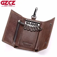 GZCZ Genuine Leather font b Key b font font b Wallet b font Men Holder Keychain