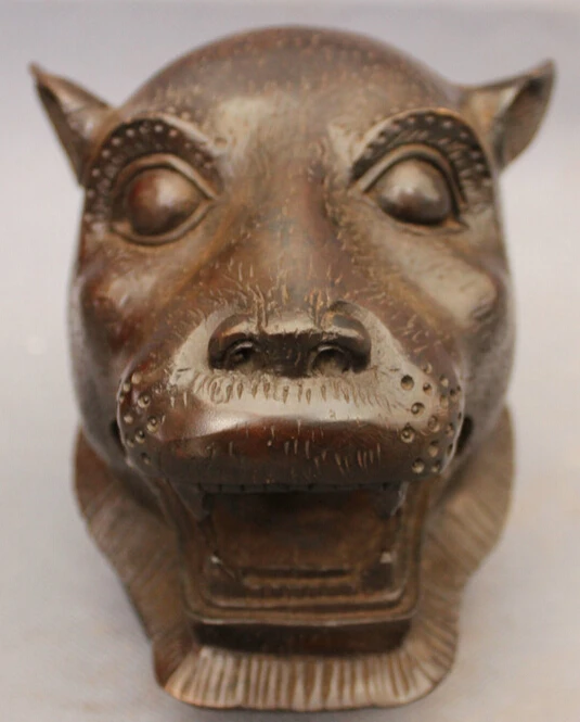 

JP S0606 Famous Chinese Bronze Copper Animals Folk Year Zodiac Tiger Head Statue Figurine B0403