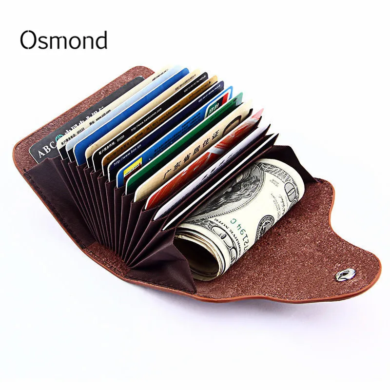 Osmond RFID جلد طبيعي للجنسين الأعمال بطاقة حامل محفظة الرجال والنساء البنك بطاقة الائتمان حالة ID حاملي الإناث الذكور محفظة