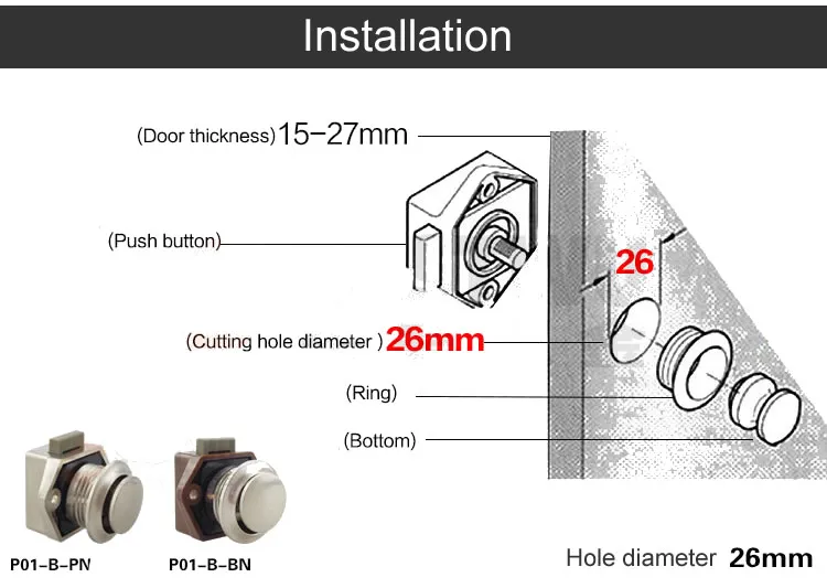 P01-B, замок для шкафа, корабль, яхта, RV, замок для каравана, диаметр отверстия 26 мм, Толщина двери: 15-27 мм, 2 шт, мебельные замки
