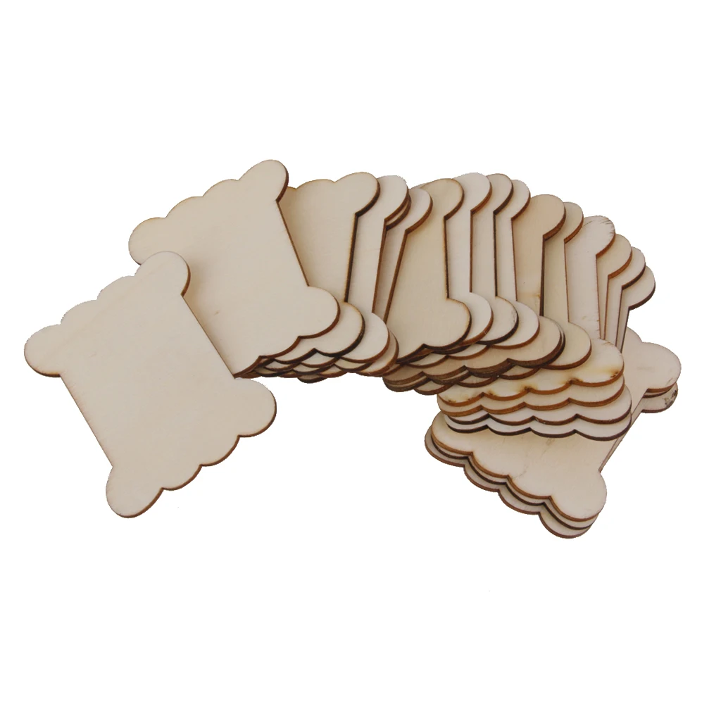 Pack of 20 Wooden Blank Thread Ribbon Twine Reel Organizer Flat Spools