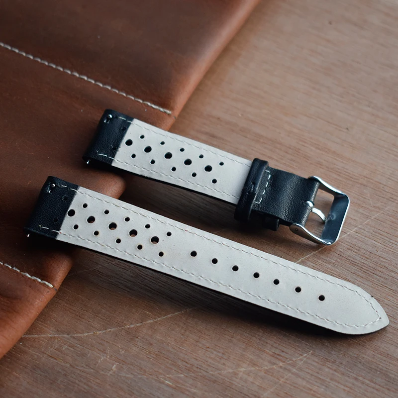 Watch Band Genuine Leather straps black with red/black/white stitching18mm 20mm 22mm 24mm watch accessories  High Quality