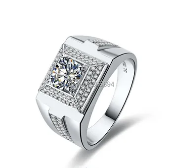 

Luxury 1Ct Diamond Rings for Men Genuine 925 Sterling Silver Platinum Cover Ring Luxury Men Jewelry Best Gift