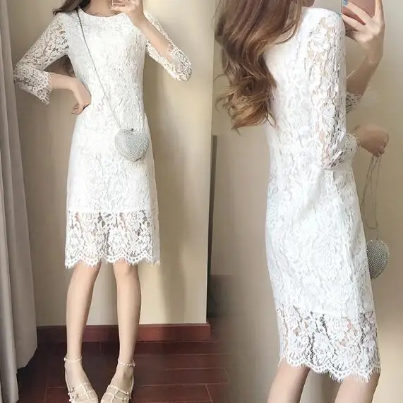 Женская Осенняя одежда Новинка весна и осень Vestidos женское белое кружевное длинное платье женское сексуальное Клубное облегающее платье AH198