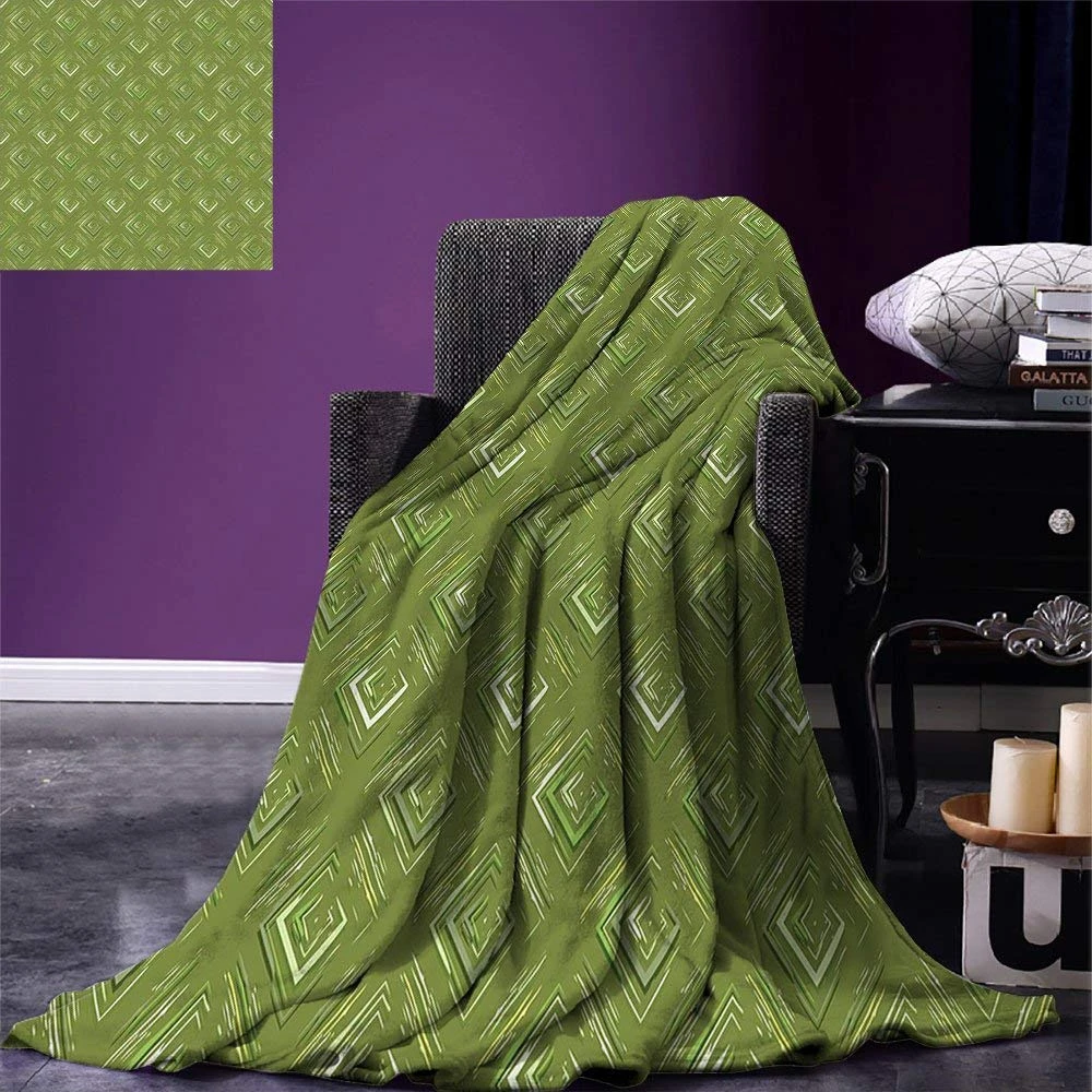 Olive Green Throw Blanket Grunge Geometric Pattern Square Shape Olive Green Throw Blanket Grunge Geometric Pattern Square Shape
