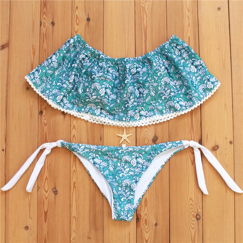 

2017 New Sexy Swimwear Women Bikini Swimsuit Brazilian Bandage Halter Top Bathing Suits Retro Vintage Print Beach Biquini