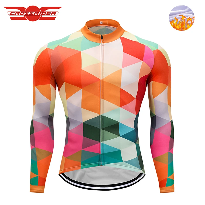 

Crossrider 2019 Winter Men color Cycling Jersey Funny Fleece Thermal long Bike wear Ropa Roupa De Ciclismo Invierno Mtb Clothing
