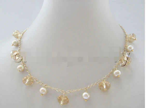 

huij 002274 Beautiful 17-18 " 8-12mm faced crystal + freshwater pearl necklace