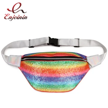 

Luxury Sequin Rainbow Stripes Handbags Women Bags Waist Bag Fanny Packs Lady's Belt Bags Shoulder Bag Purse Fanny Pack For Women