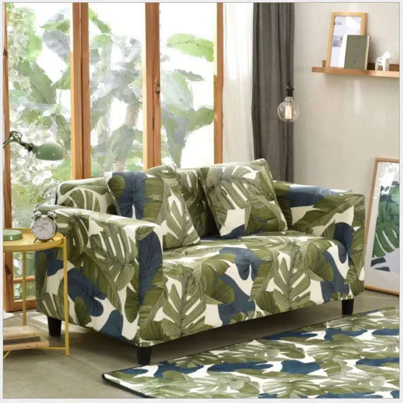 

Elastic Sofa Cover Slipcover Plant Flower Pattern Polyester Fiber 1/2/3/4 Seater Cover Simple Living Room Sofa Cover
