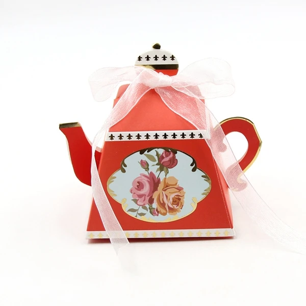 10 шт./лот, чайный горшок/чайная чашка, коробки для конфет, свадебные подарки, вечерние сувениры для гостей, свадебные украшения на день рождения, Детские вечерние украшения - Цвет: Red Teapot