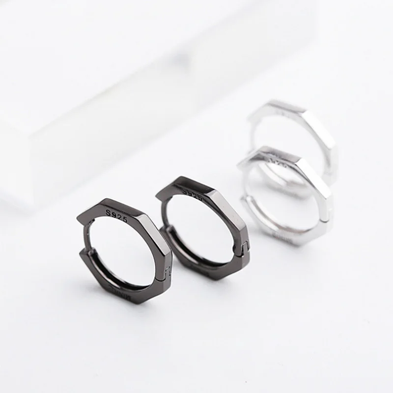 925 пробы серебряные серьги для женщин мужчин пара хипстерские персонализированные многоугольные серьги-гвоздики Femme панк стиль Рок Хип-хоп ювелирные изделия