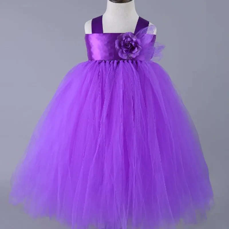 

2017 New Design Purple Dresses For Girls Floral Sleeveless Kids Birthday Wedding Dresses 2-10y