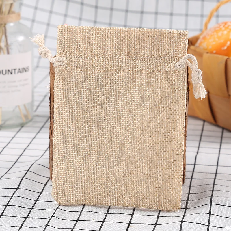 50PCS 10x14cm Vintage Natural Burlap Jute Gift Bags Christmas Candy Bags Wedding Favor Packaging Pouch Drawstring Jewelry Bags