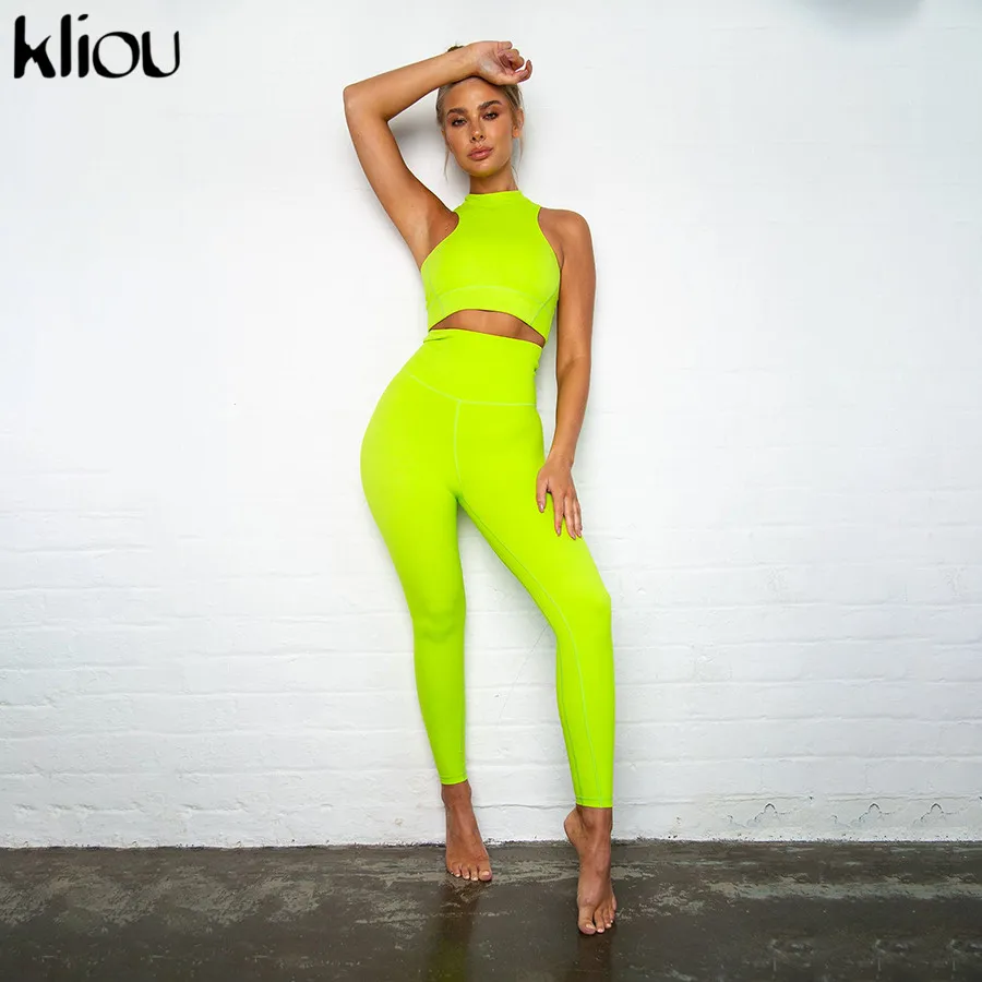 Kliou النساء اللياقة البدنية قطعتين مجموعة النيون ألوان رياضية دبابة أعلى البرازيلي الزي 2019 رفع نحيل عالية الخصر طماق رياضية Kliou النساء اللياقة البدنية قطعتين مجموعة النيون ألوان رياضية دبابة أعلى البرازيلي الزي 2019 رفع نحيل عالية الخصر طماق رياضية