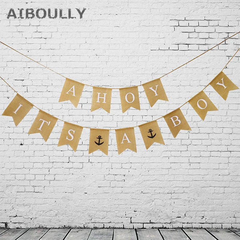 

13 Flags Anchor Sailor Ahoy It Is A Boy Burlap Banner Nautical Themed Baby Shower Garland Bunting Flag Party Favor