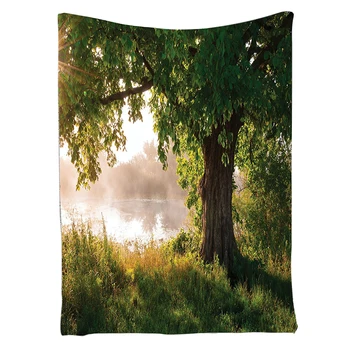 

Forest Tapestry Tree Oak Decor, Landscape Foggy Scene and Stream View Painting, Bedroom Living Kids Girls Boys Room Dorm Accesso