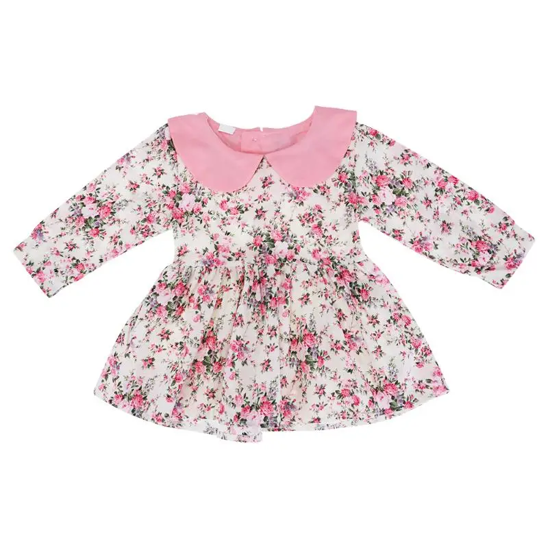 

Flower Kids Girl Dress Spring Autumn Long Sleeve Floral Dress Turn-down Collar Outfit Kids Girl Clothes