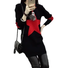 2017 Autumn new dresses Geometric Large size women Pullovers medium long section Round neck long sleeves female dresses ly0119