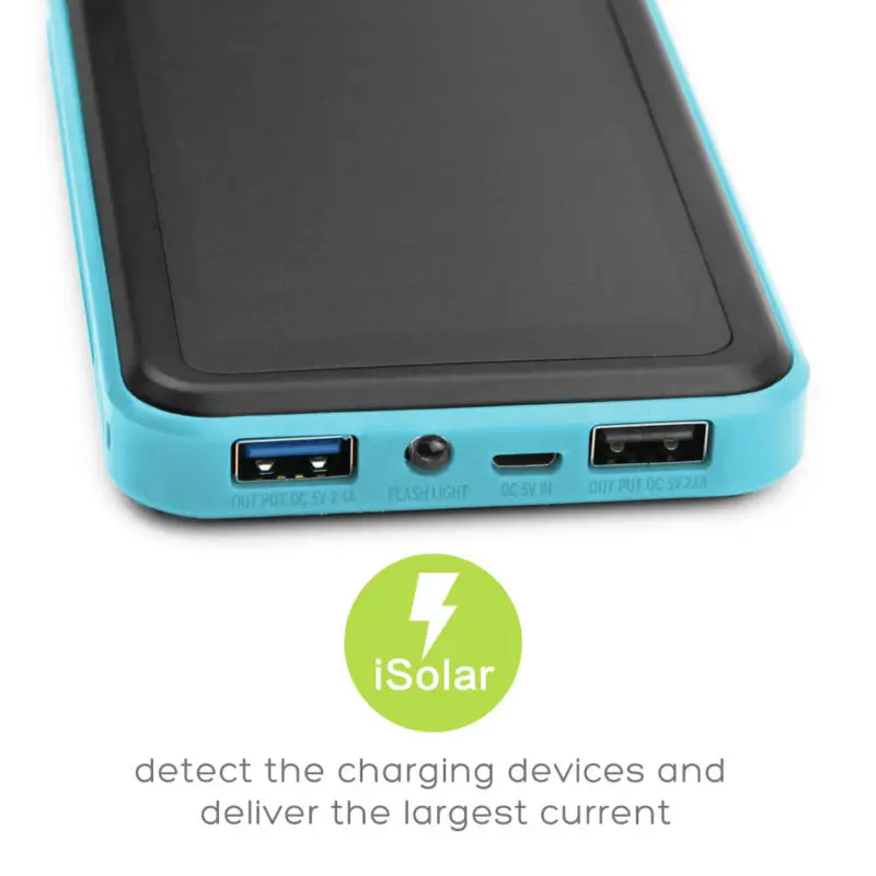 ALLPOWERS Solar Power Bank 15000mAh Dual USB Portable Power Charger Solar Panel for iPhone iPad Samsung Smart Phones Outdoors