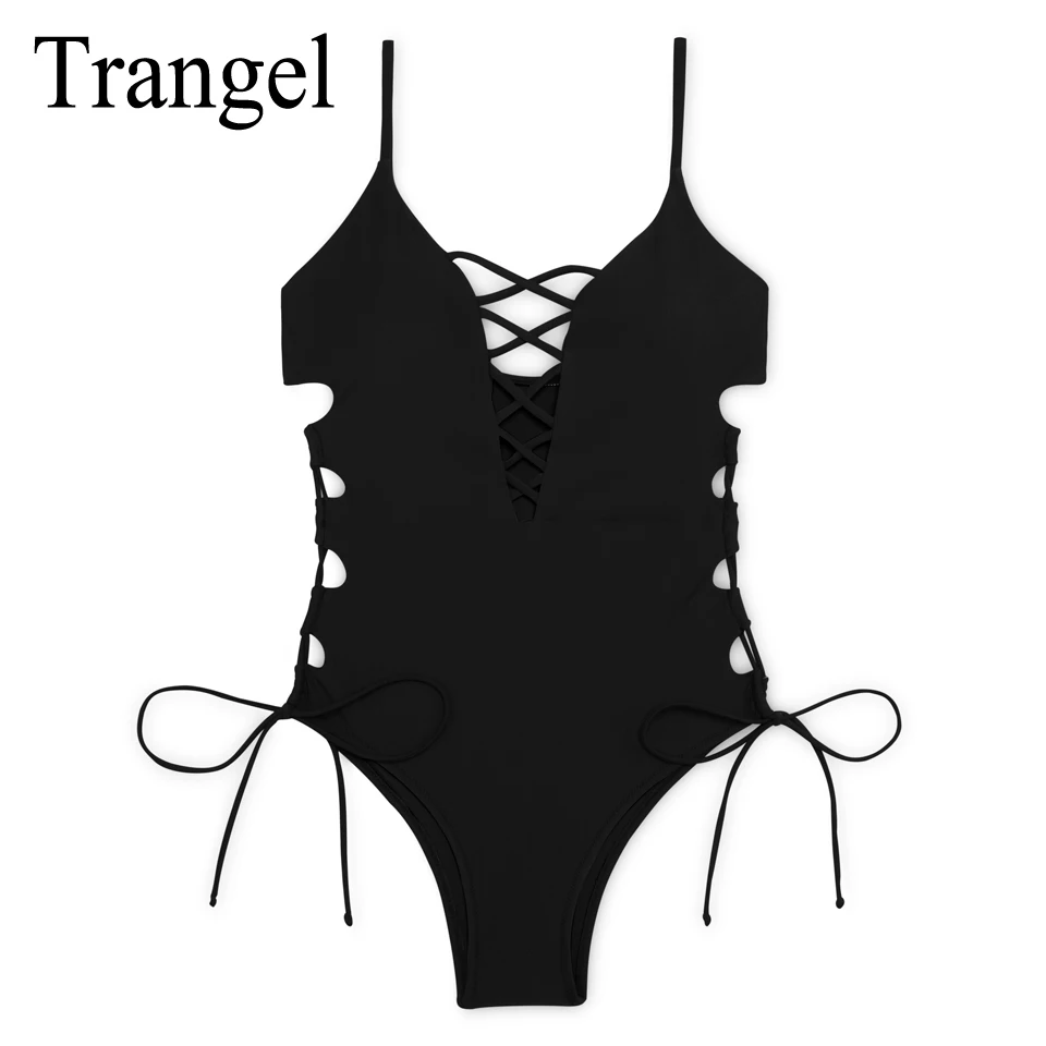 

Trangel sexy cut out swimwear beach wear swimsuit women bandage swim suit vintage print monokini thong bathing suit bottom