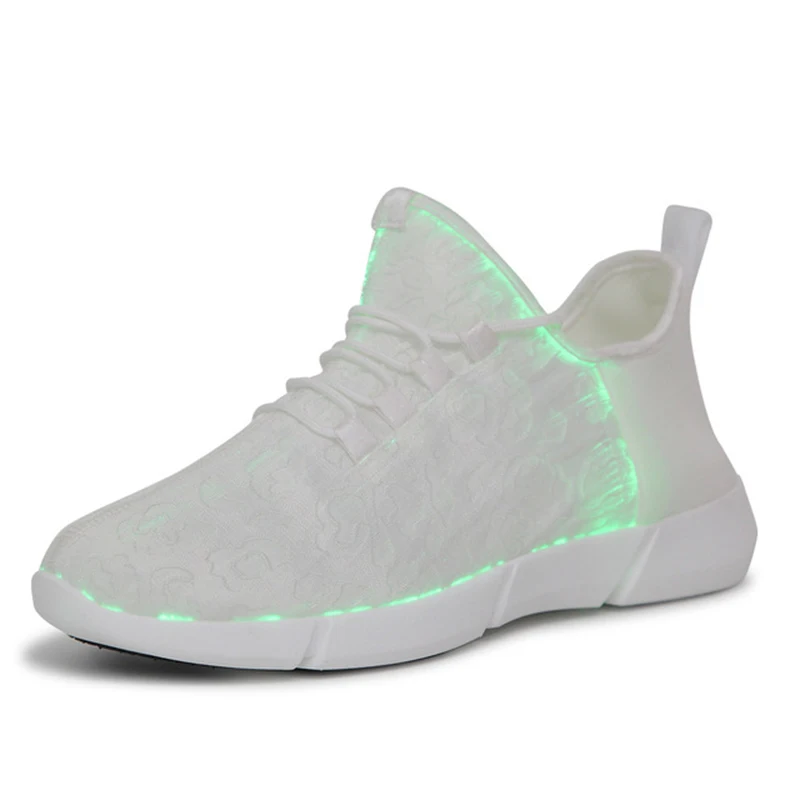 XCRWAY/ летние светящиеся кроссовки со светодиодами и оптическим волокном для девочек и больших мальчиков и женщин; Светящиеся кроссовки с зарядкой через USB; мужская обувь на светильник; Размеры 26-40 - Цвет: white