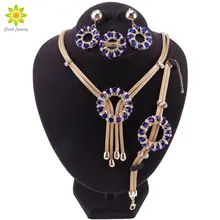 Африканский Свадебный Ювелирный Набор для модных женщин золотого цвета Кристалл ожерелье серьги, браслет, кольцо наборы свадебный подарок