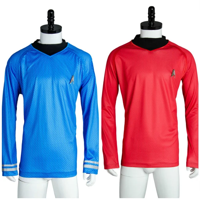 

Star Cosplay Into Darkness Fleet Uhura Costume Trek T-Shirt Blue Shirt Red Top Outfit Halloween Carnival Costume Men Boys