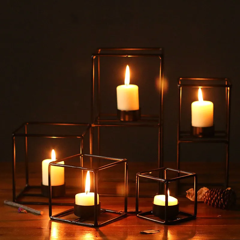 

Modern Square Frame Craft Candle Holder Living Room Office Candle Stand Candlestick Wedding Decor Props Ornaments