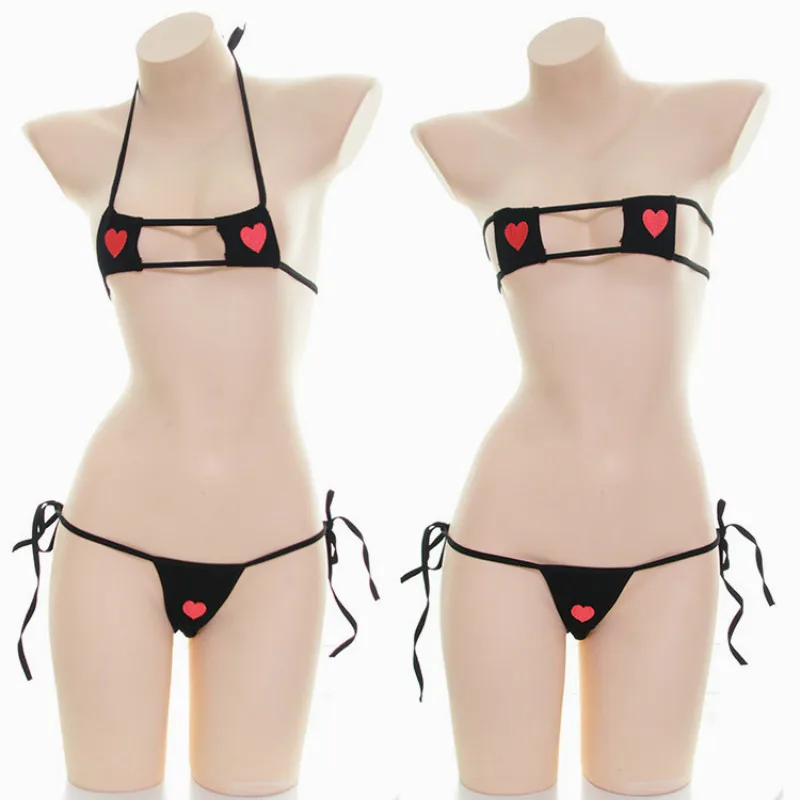 

Mistress Gifts Three-Point Set Micro Bikini Extreme Erotic Embroidery Love Cube Banded Sexy Uniform Temptation Kawaii Lingerie