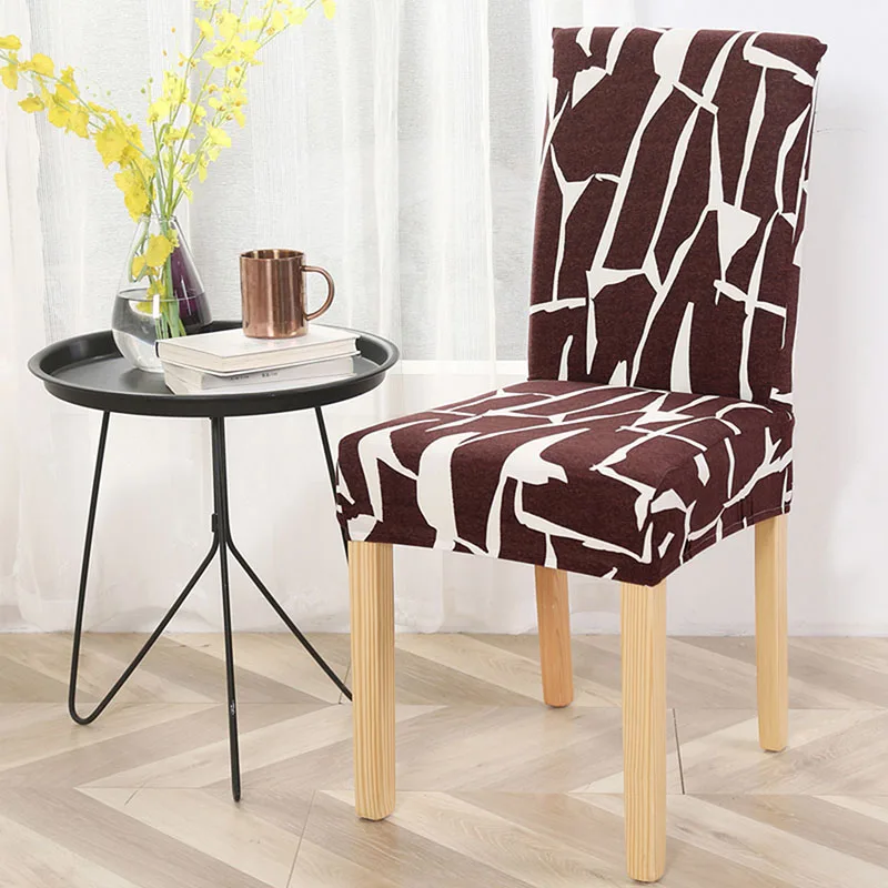 Dining Chair Cover Spandex Universal Printed Kitchen Removable Seat Cover for Banquet Restaurant Party Chair Slipcover 1PC - Цвет: Coffee