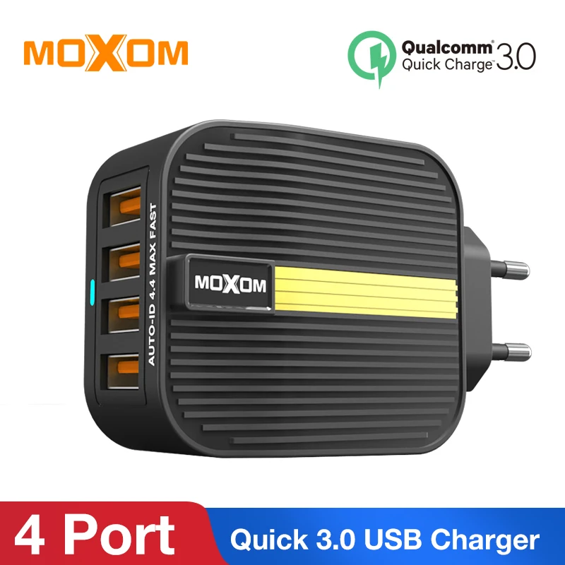 Дешево MOXOM Quick Charge 3,0 быстрое USB зарядное устройство 28 Вт зарядное устройство для мобильного телефона для iPhone samsung Xiaomi font b Tablet b font 4 порта для рабочего стола EU...