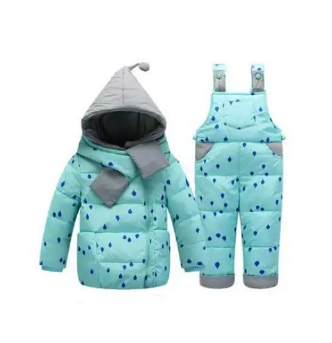 

Children Boys Girls Winter Warm Down Jacket Suit Set Thick Coat+Jumpsuit Baby Clothes Set Kids Hooded Jacket With Scarf 0-4 Y