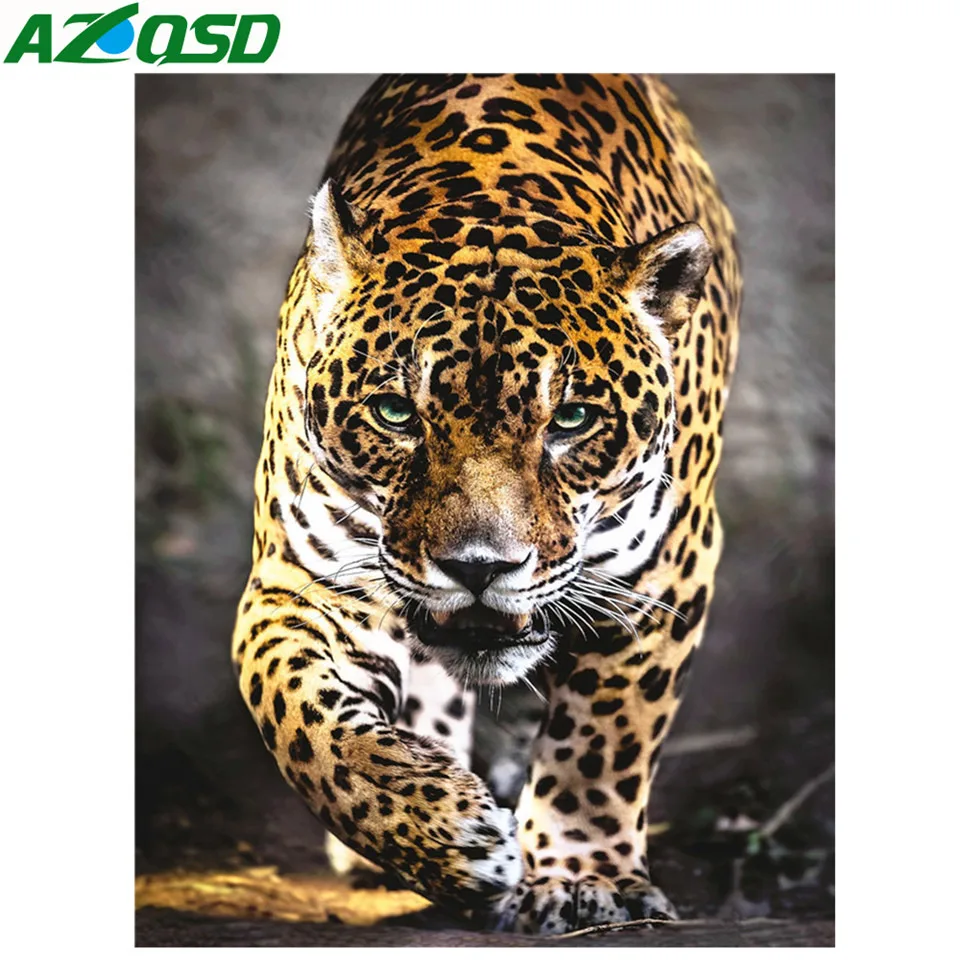 

AZQSD Diamond Painting Leopard Full Suqre Diamond Embroidery Animal Wall Decor Picture Of Rhinestones Hobbies And Crafts
