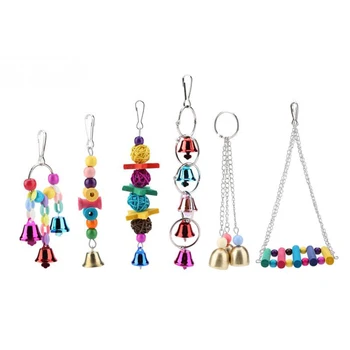 

6pcs Parrot Toy Durable Safe Creative Colorful Nontoxic Funny Bird Toys Bell Toy Standing Rack Bite Toy