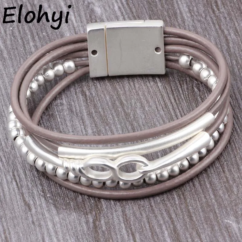 

ELOHYI Bohemia Geometric Leather Rope Magnet Buckle Bracelet Top Quality Plated Material For Women Elegant Design Jewelry Gifts