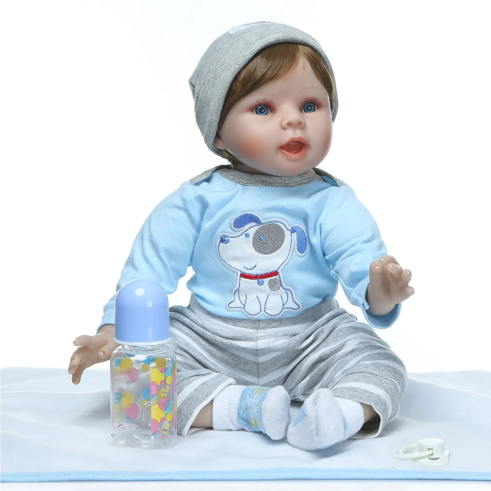 

Nicery 20-22inch 50-55cm Bebe Reborn Doll Soft Silicone Boy Girl Toy Reborn Baby Doll Gift for Children Gray Striped Trousers
