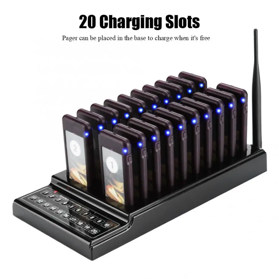 

20 Channels Restaurant Pager Waiter Calling System 107dBm High Sensitivity Wireless Queue Calling System Guest Paging System