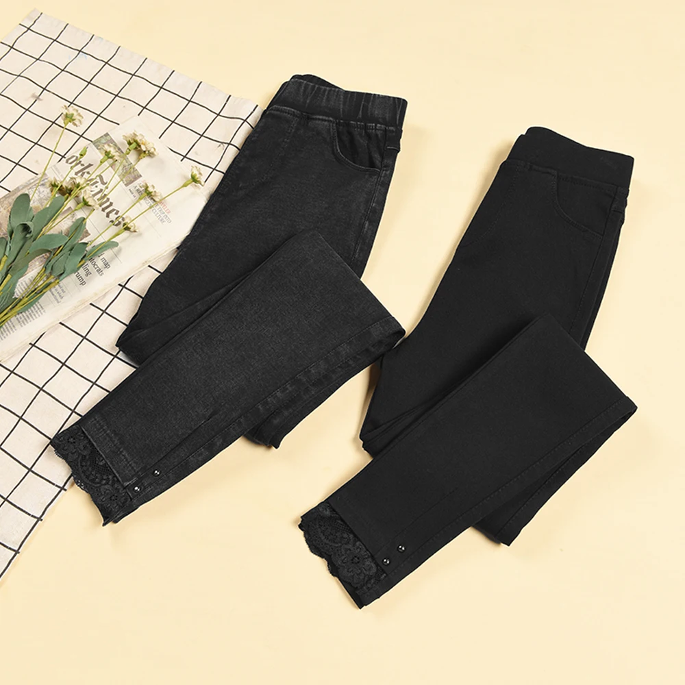 

New Fashion Women High Waist Pants Plus Size S-5XL Skinny Pencil Pants Female Casual Lace Stitching Stretch Leggings Trousers