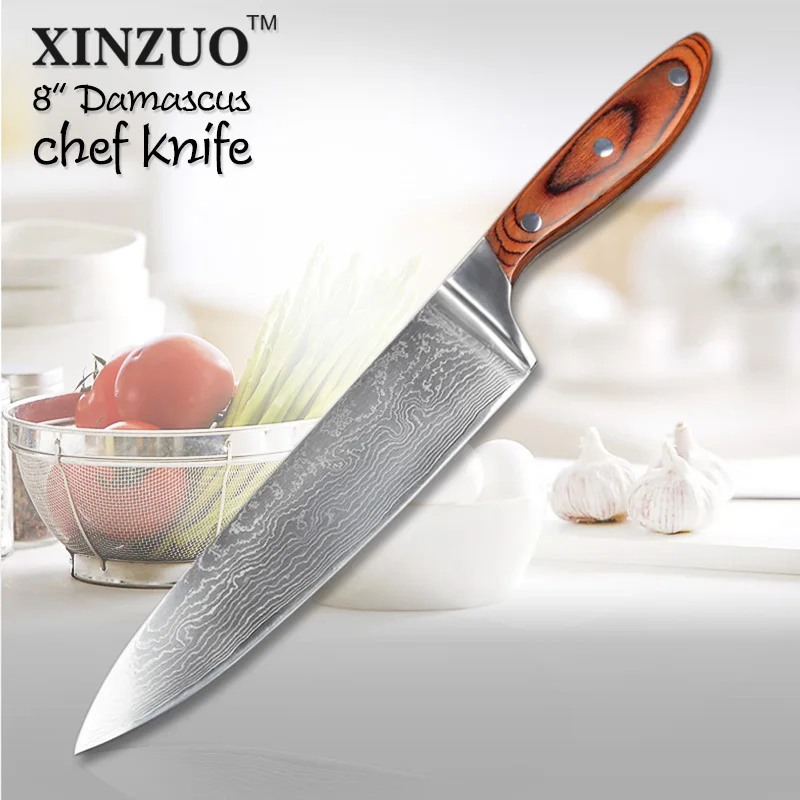 

XINZUO 8" Chef Knife 73 Layers Japanese VG10 Damascus Steel Sharp Kitchen Knife High Quality Cooking Tool with Pakka Wood Handle